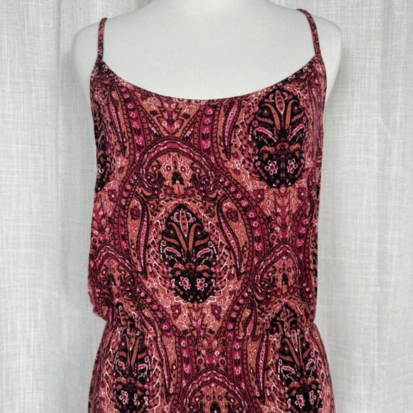 American Eagle Boho Maxi Dress Womens L Maroon Slit Hippie 70s Retro Vacation - Picture 3 of 10